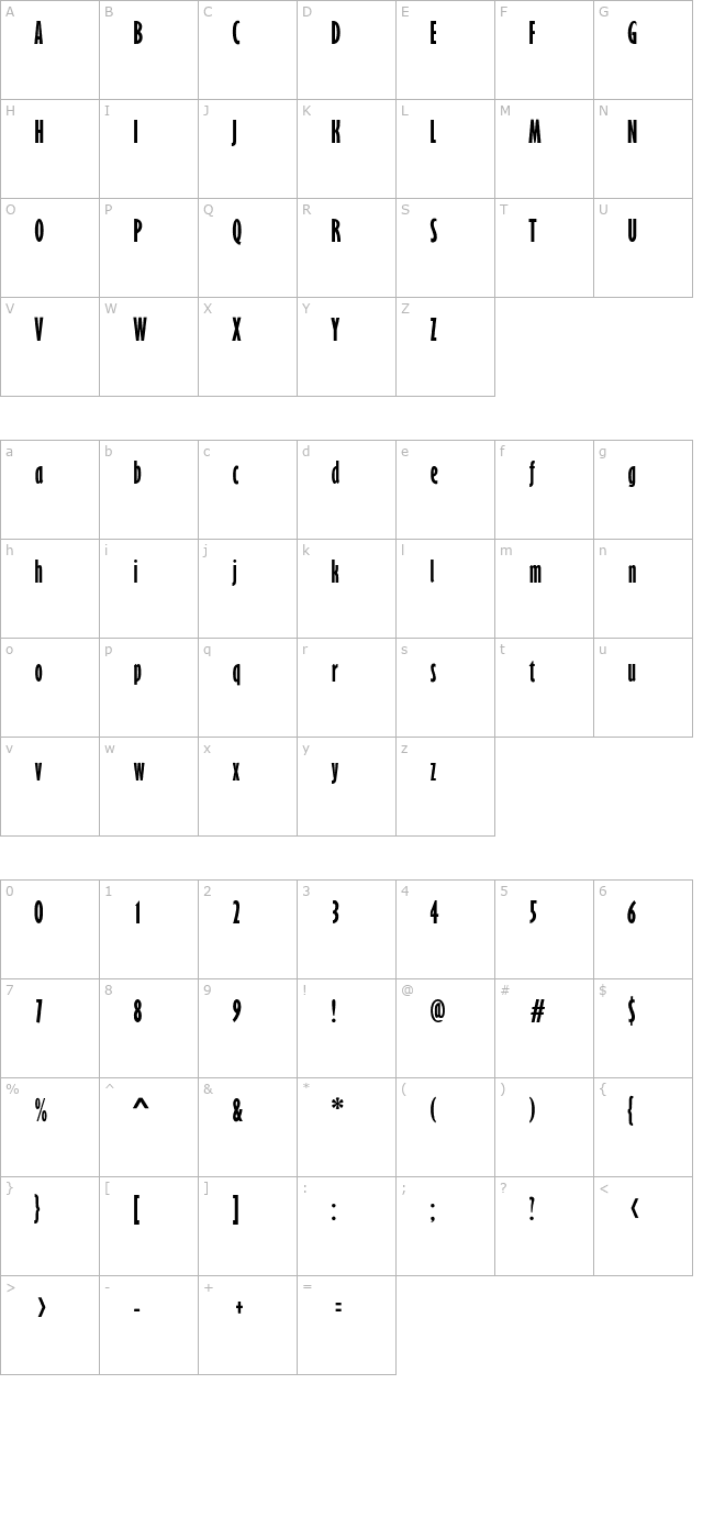 garrisonsans-extracond character map