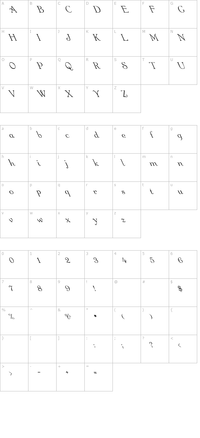 Garton Leftified Regular character map