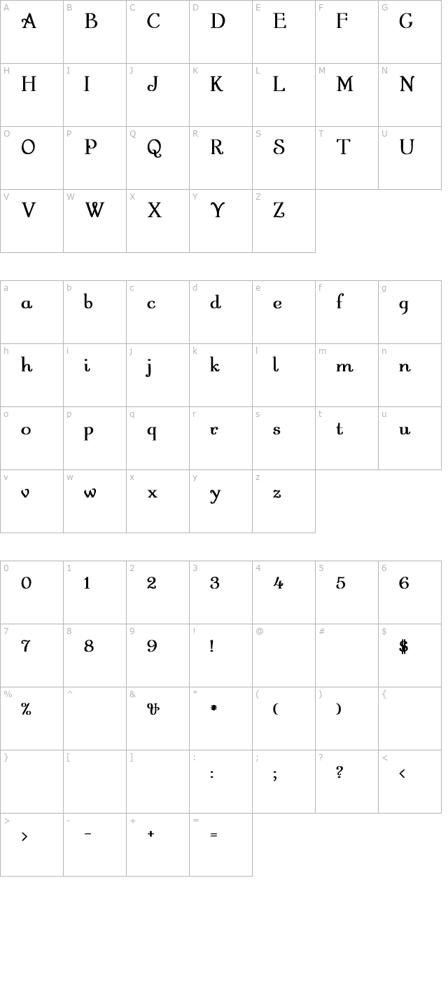 Garton Regular Bold character map