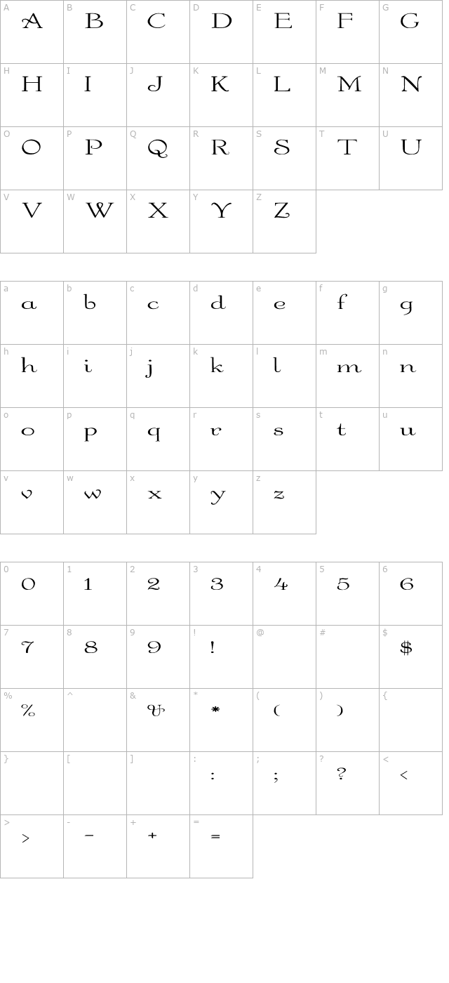 Garton Regular Ex character map