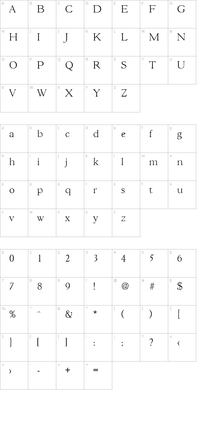 gascogne-serial-extralight-regular character map