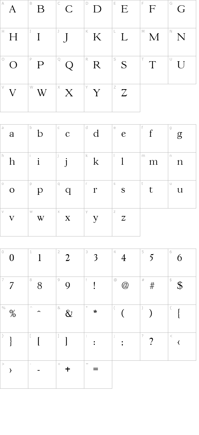 Gascogne-Serial-Light-Regular character map