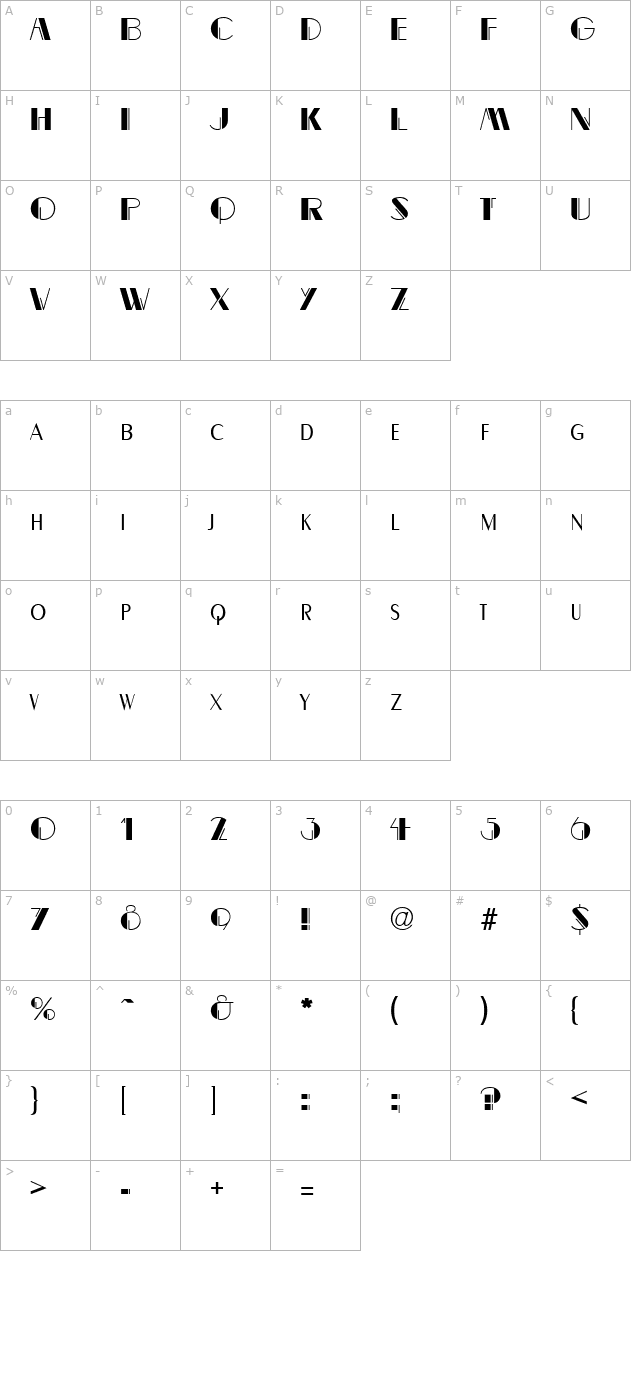 Gaslight Regular character map