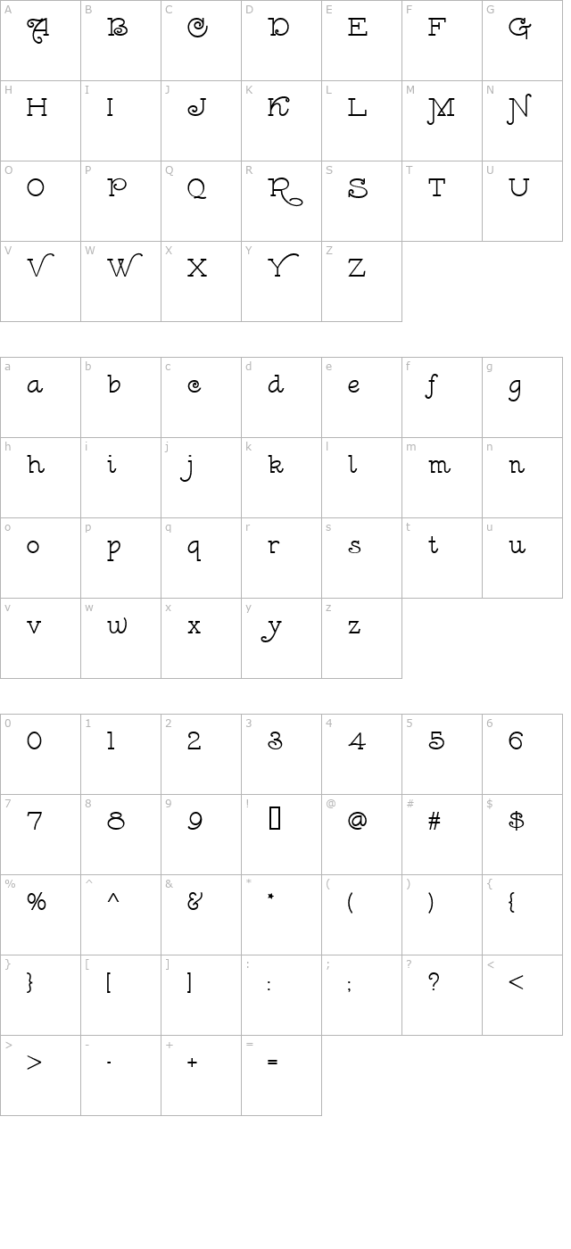 GasolineAlleyNF Medium character map