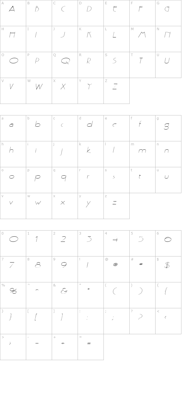 Gaston Extended Italic character map