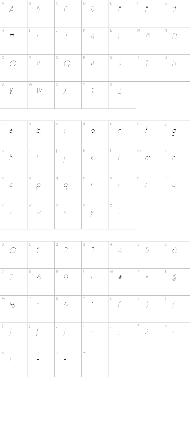 gaston-italic character map