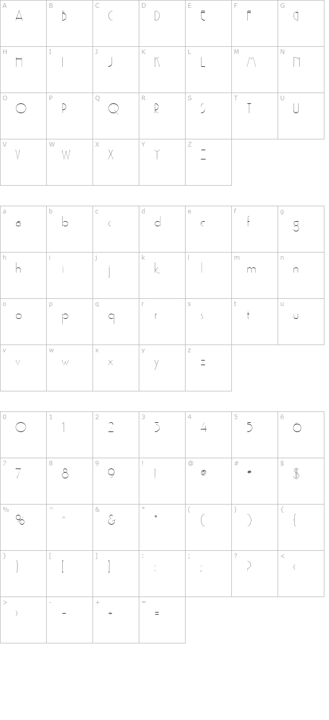 Gaston Wide Normal character map