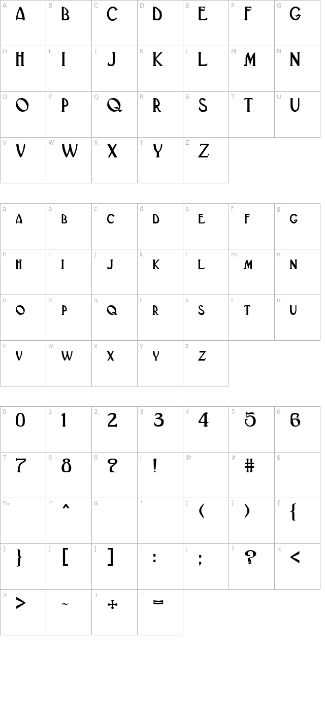 Gatsby Bold character map