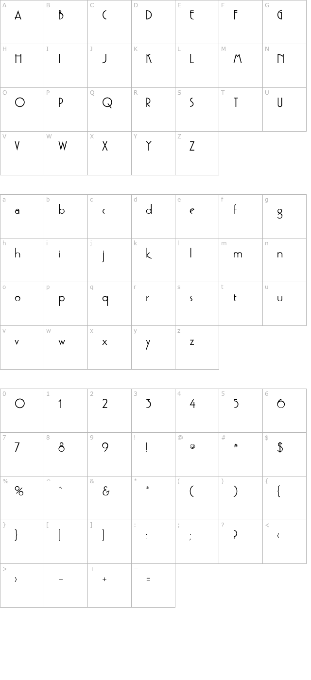 gatsbyflf-bold character map