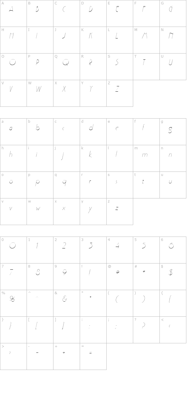 gatsbyflf-italic character map