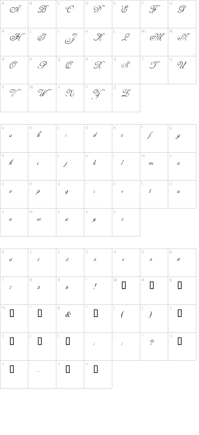 GE Adina Script Normal character map