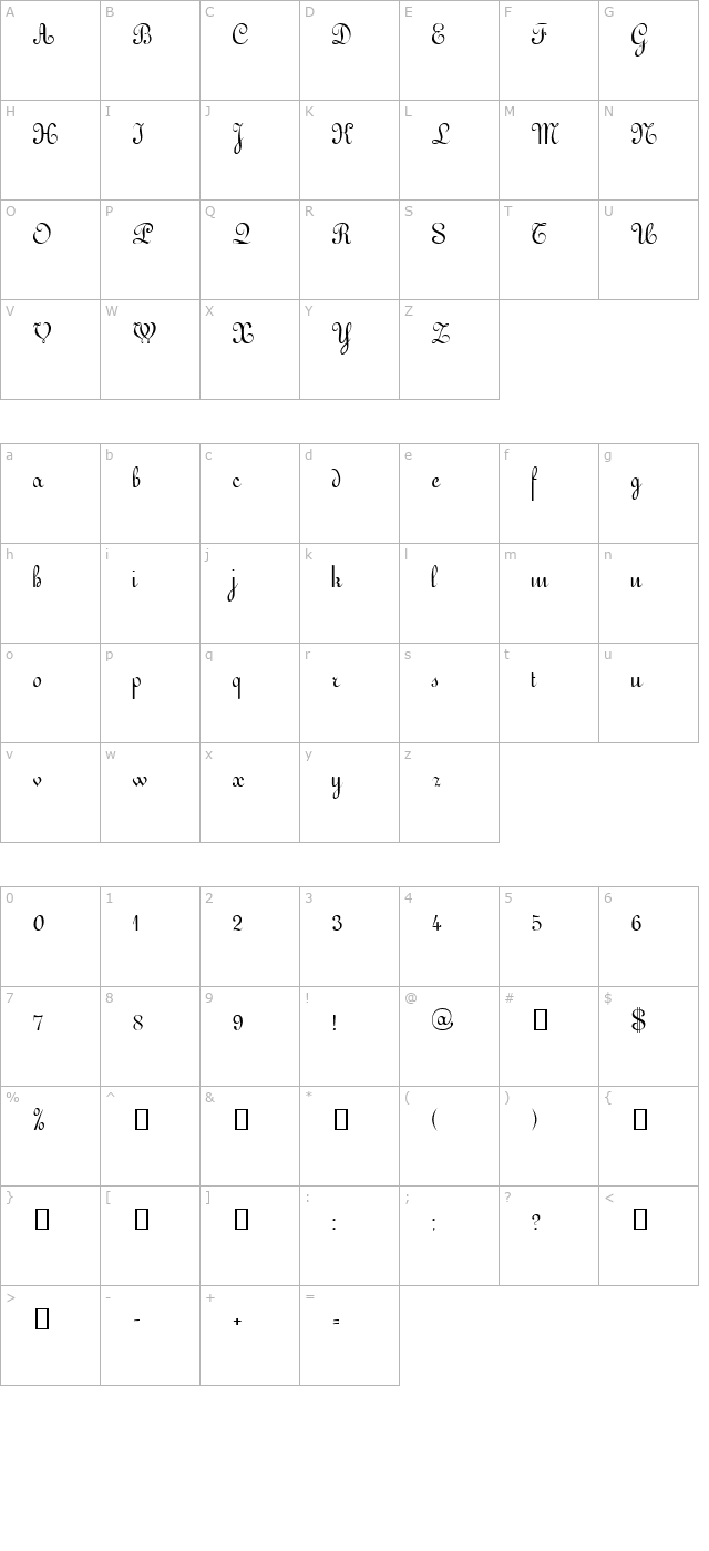 GE Afresco Script Normal character map