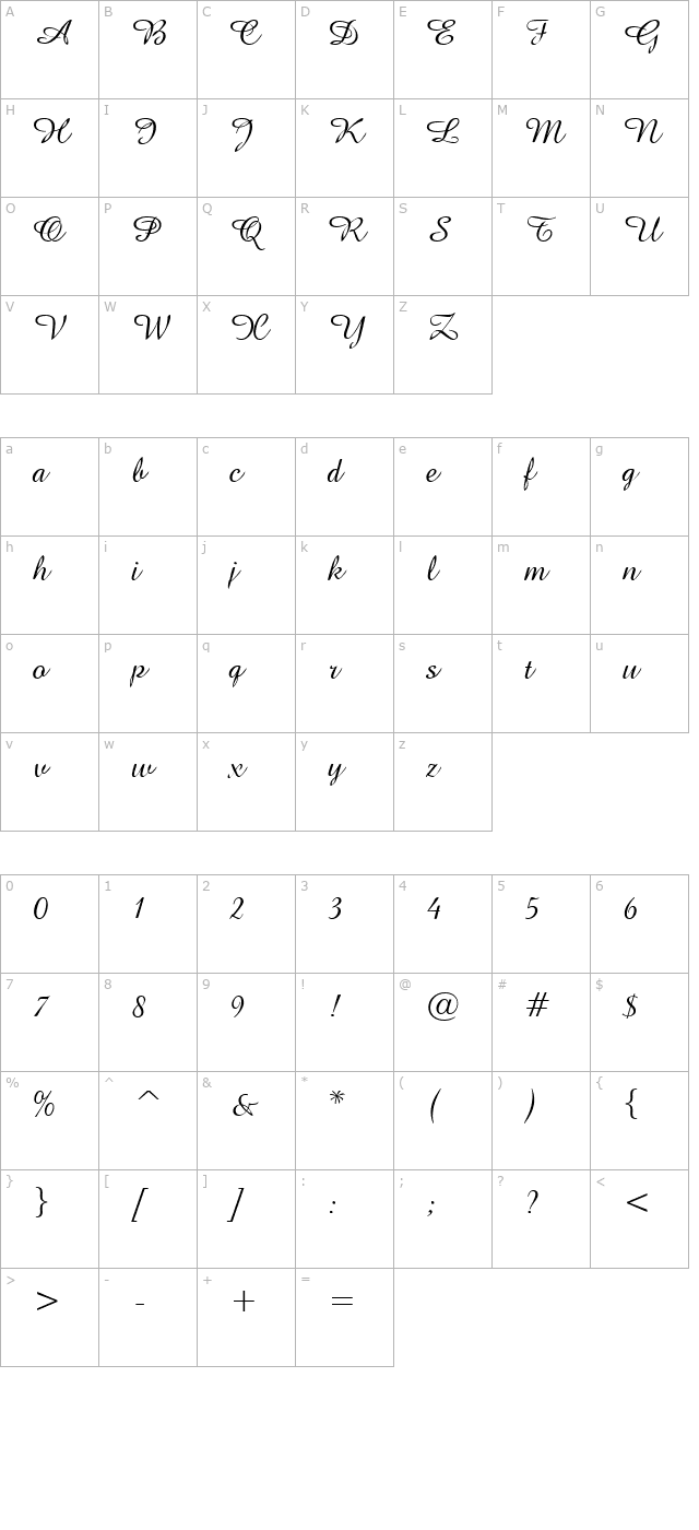 GE Amazonia Script Normal character map