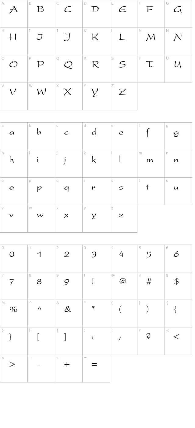 ge-clipper-script-normal character map