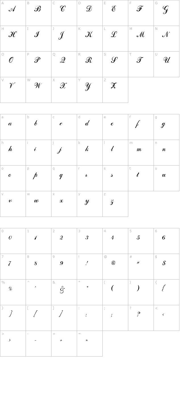 GE Darlah Script Normal character map