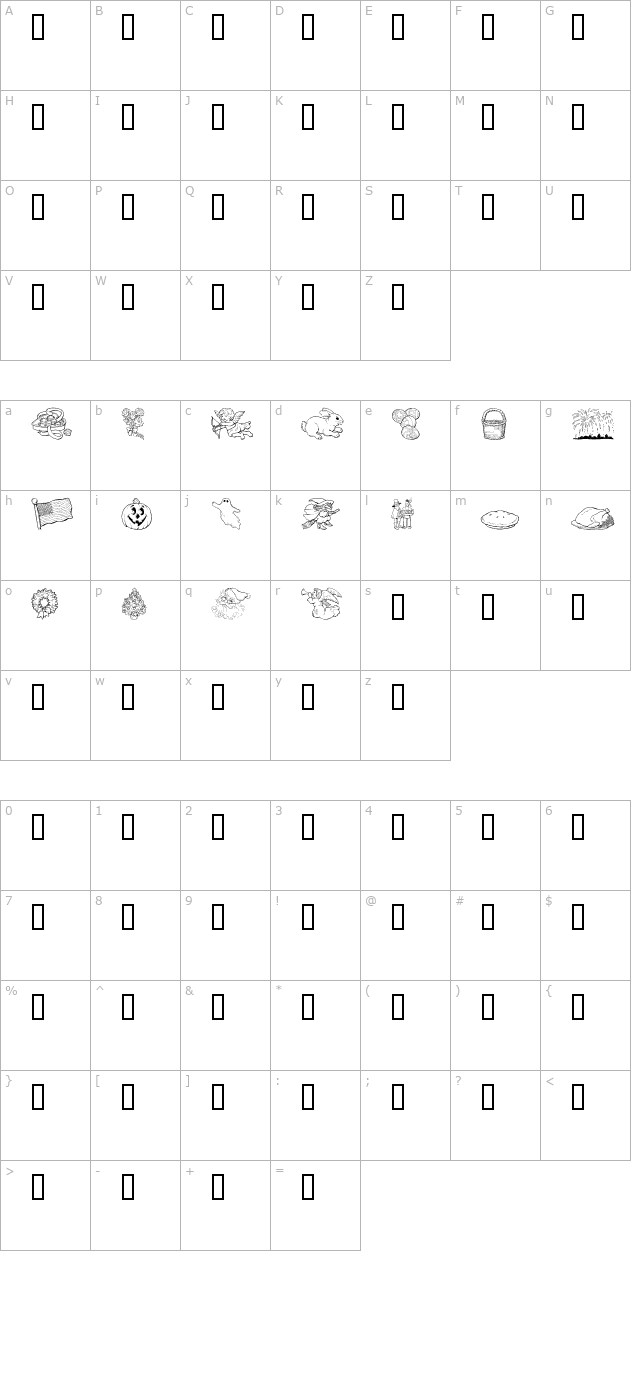 GE Holiday Sampler character map