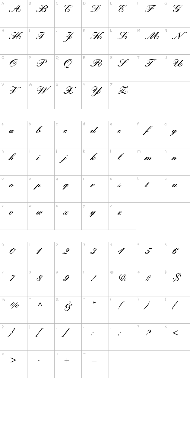 ge-quintet-script-bold character map