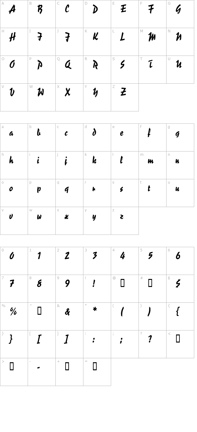 ge-ragged-script-normal character map