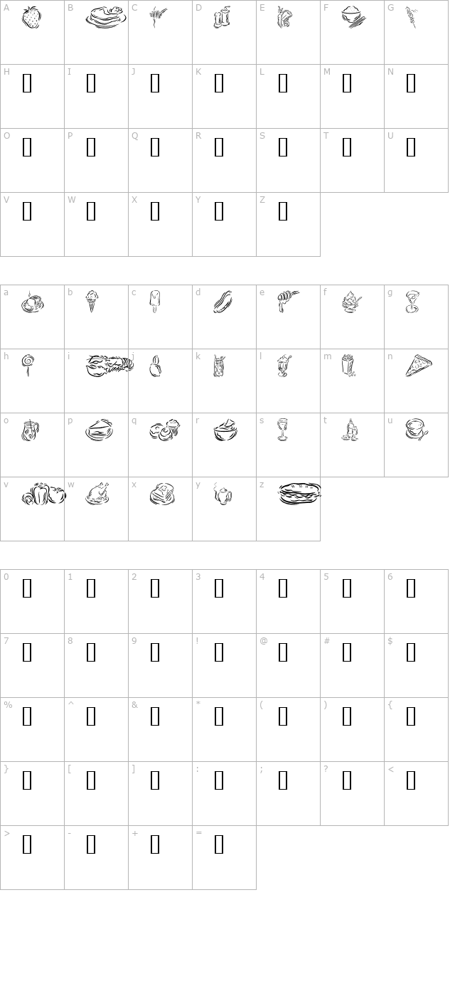 GE Stylized Foods character map