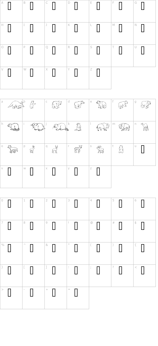 GE Wild Kingdom A to D character map