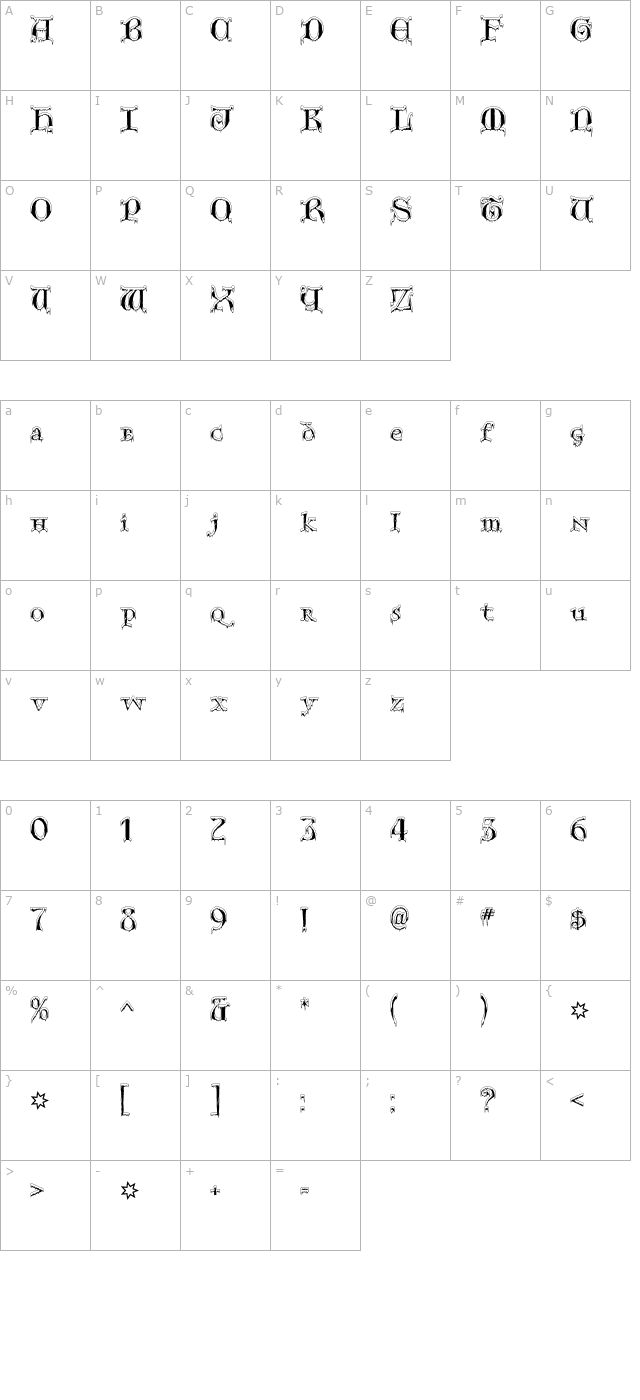 Generic Uncials SnowCapped character map