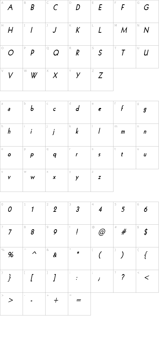 Geo 112 Condensed Bold Italic character map