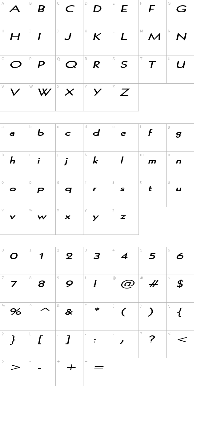 Geo 112 Extended Bold Italic character map