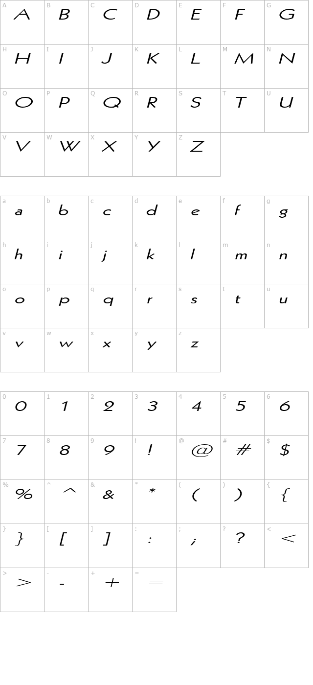 Geo 112 Extended Italic character map