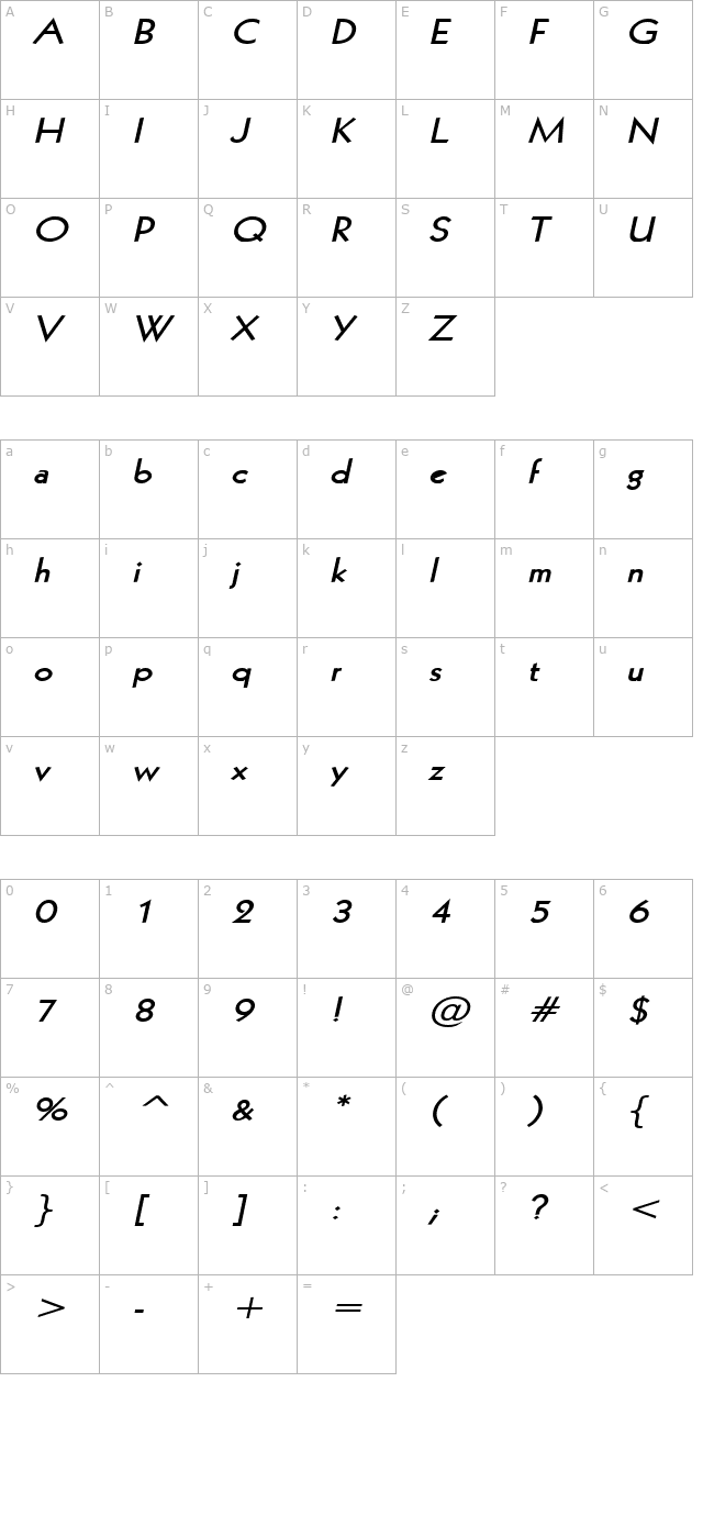 Geo 112 Wide Bold Italic character map