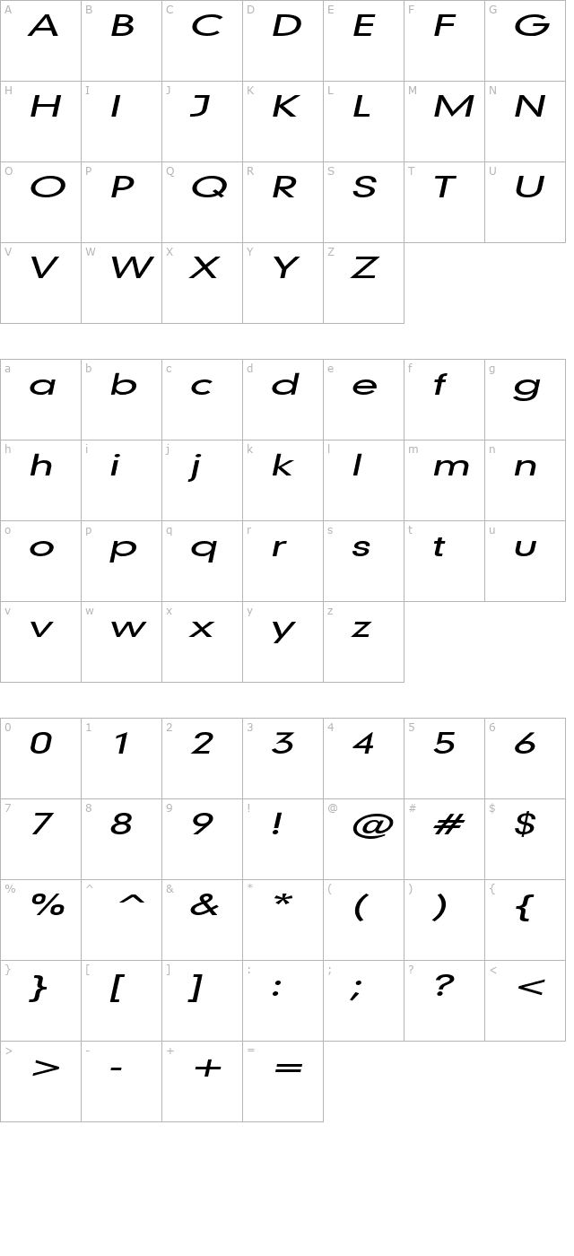 Geo 579 Extended Italic character map