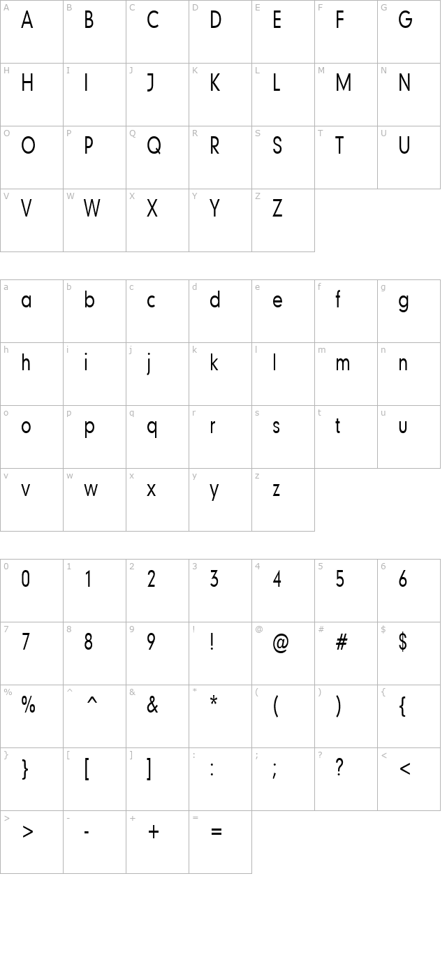 Geo 579 Thin Normal character map