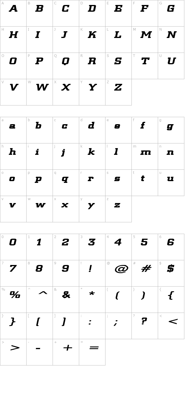 Geo 957 Extended Bold Italic character map