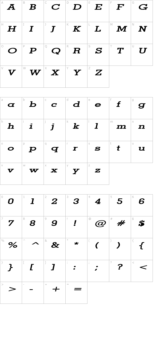 Geo Extended Bold Italic character map