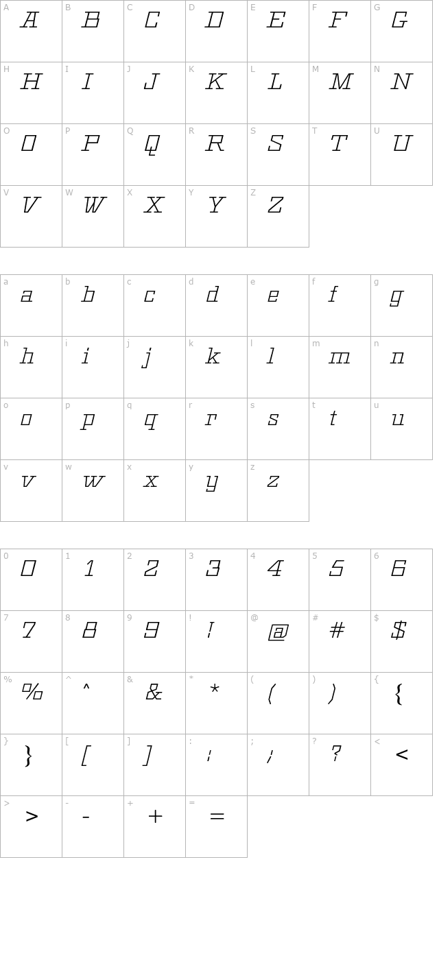 geometric-cg-light-italic character map
