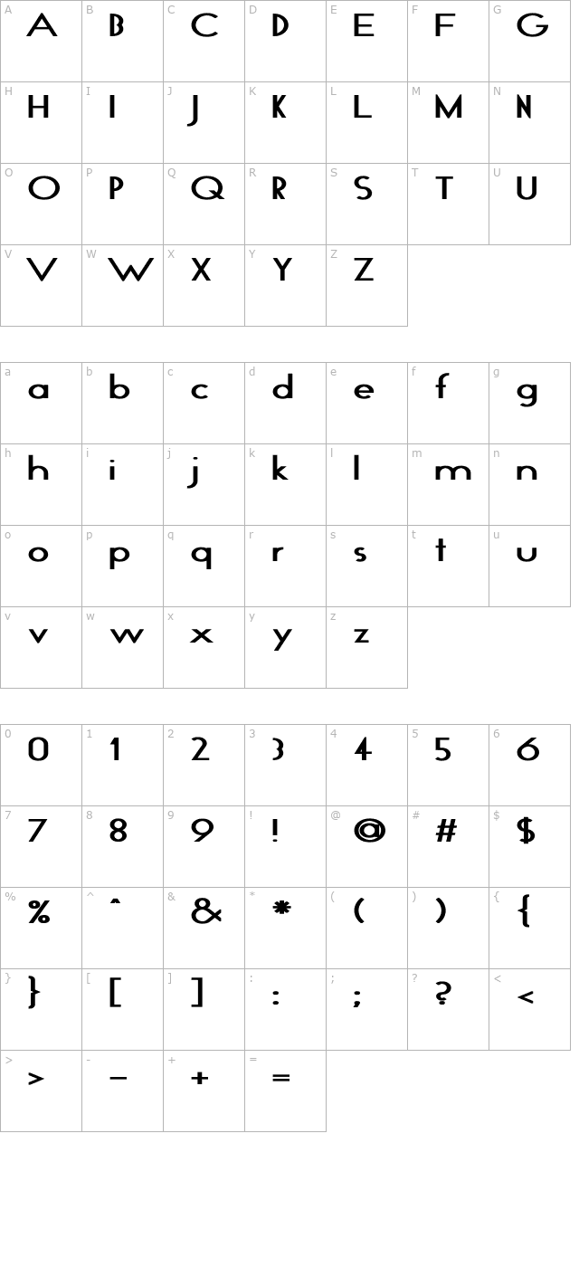 GeoPlain Wd Bold character map