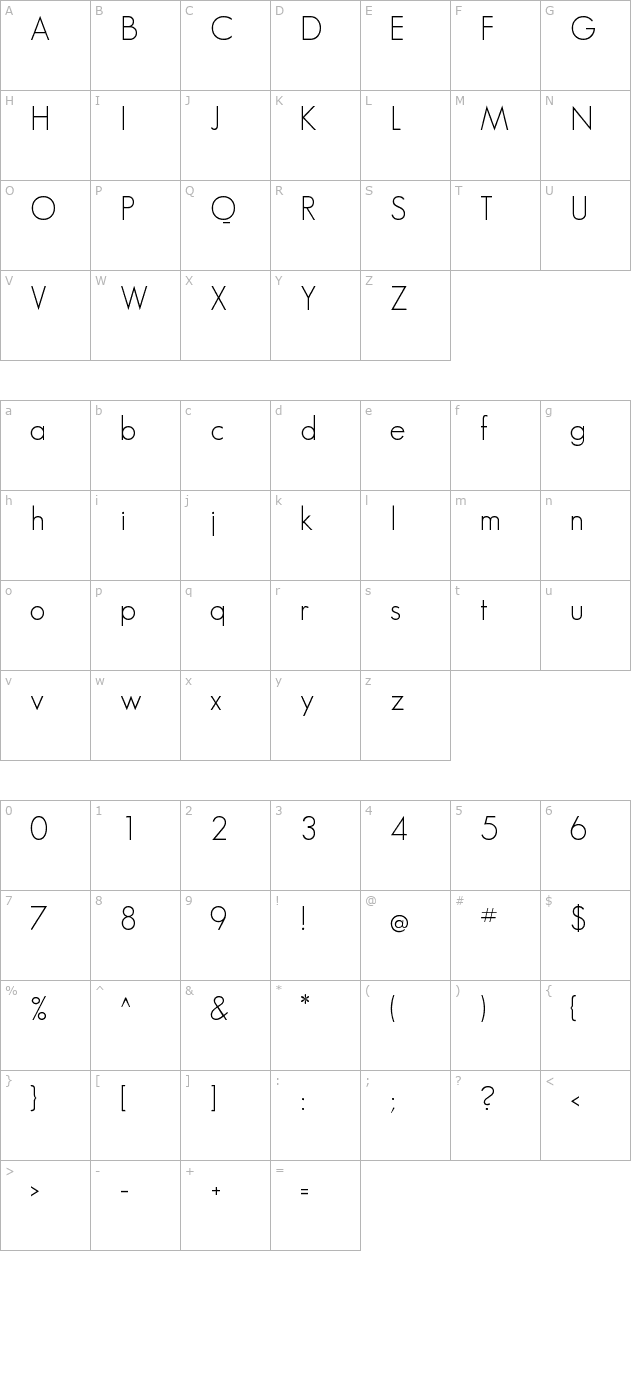 GeosansLight character map