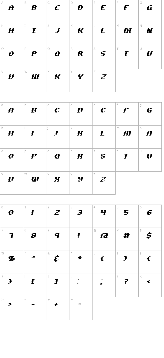 Gesture Slant BRK character map