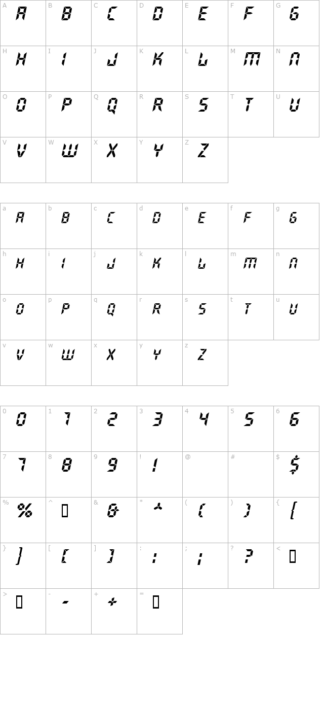 GhostMachine Oblique character map