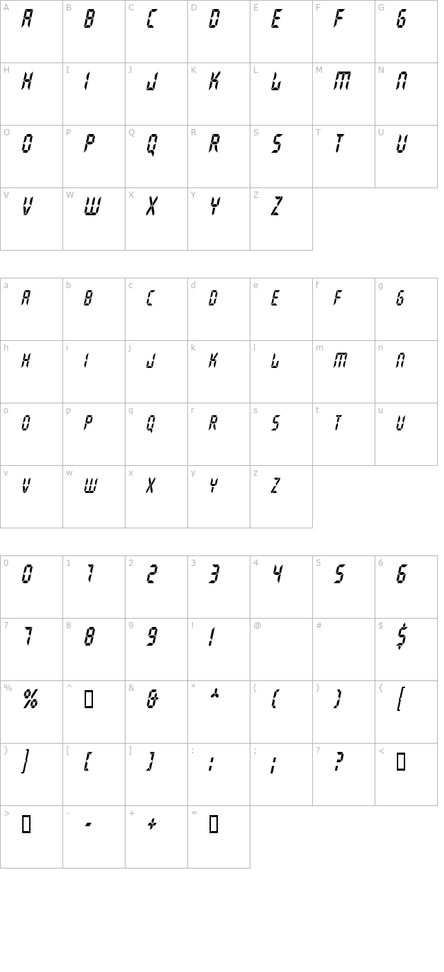 ghostmachinecondensed-oblique character map