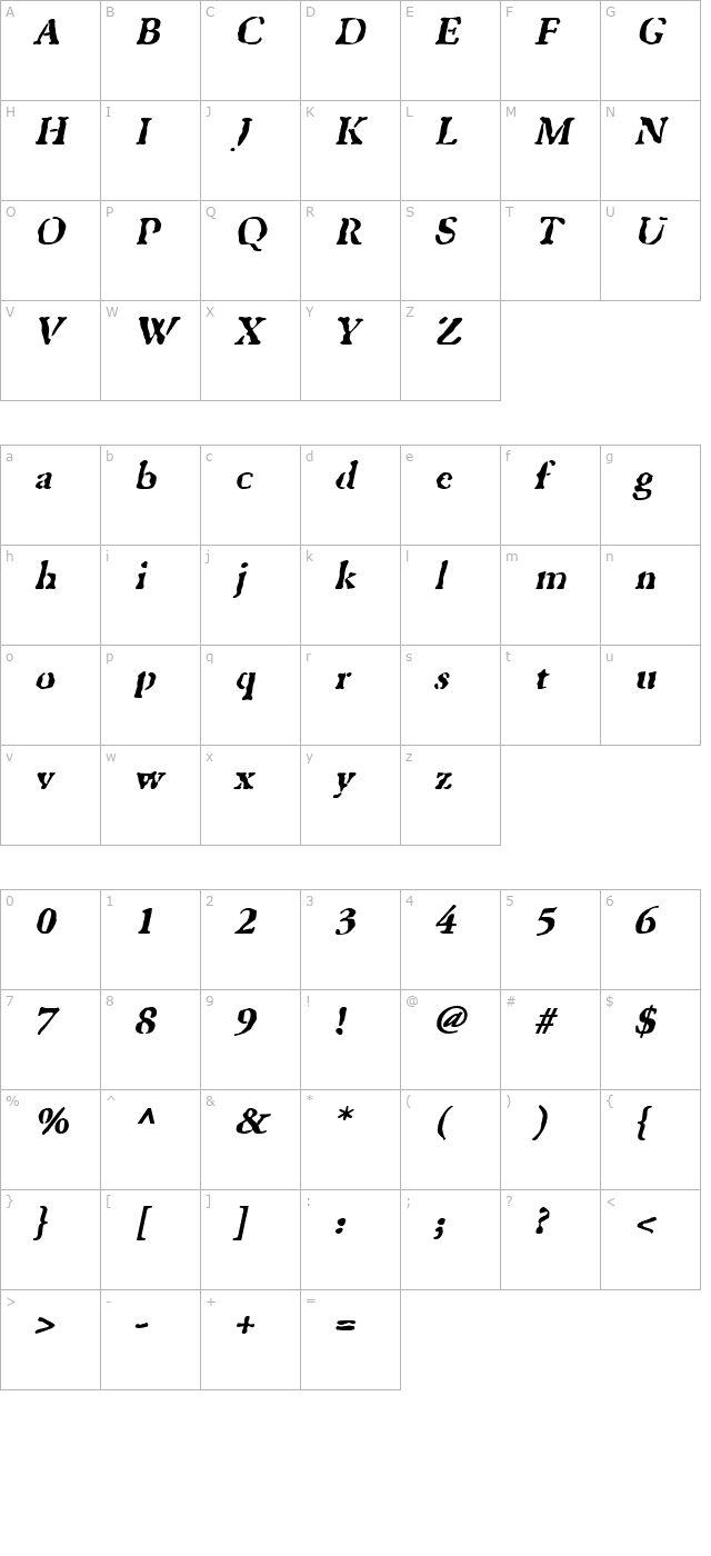 ghosttown-blackitalic character map