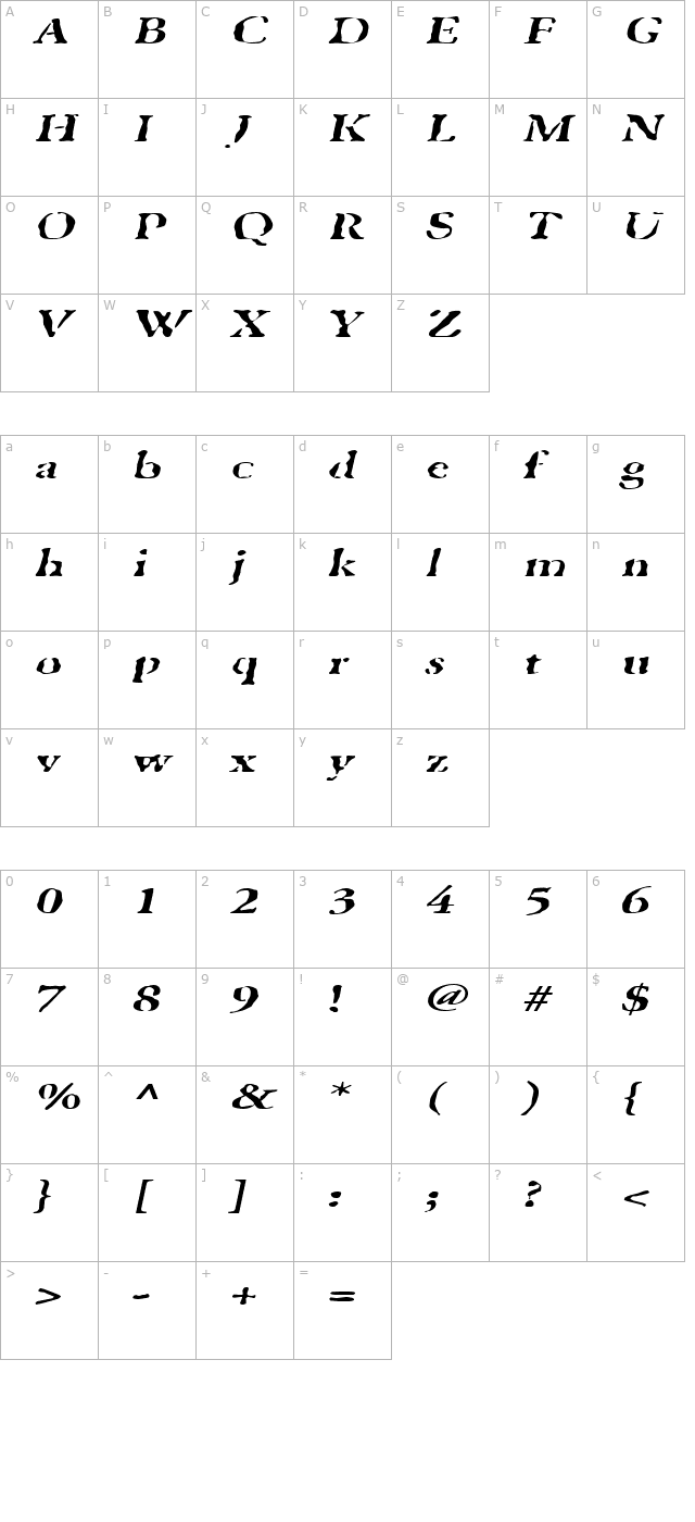 ghosttownextended-italic character map