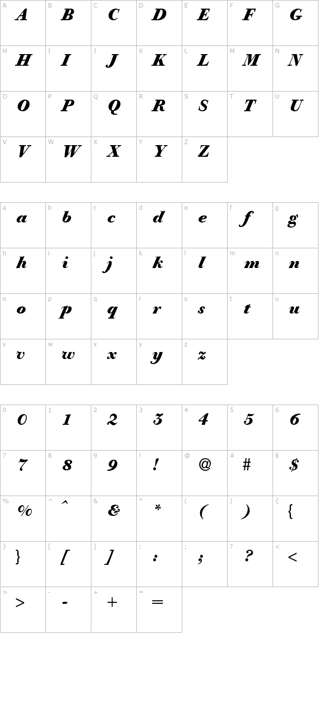 GiambattistaHeavy-RegularItalic character map