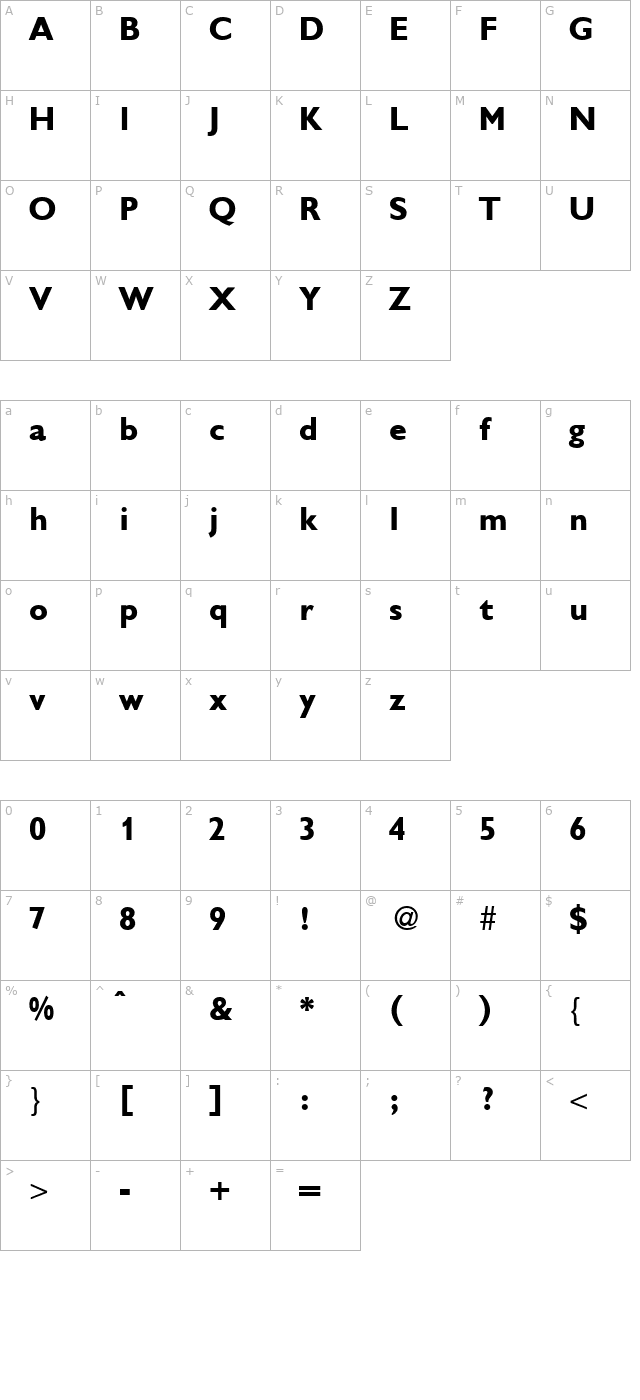 gibson-bold character map