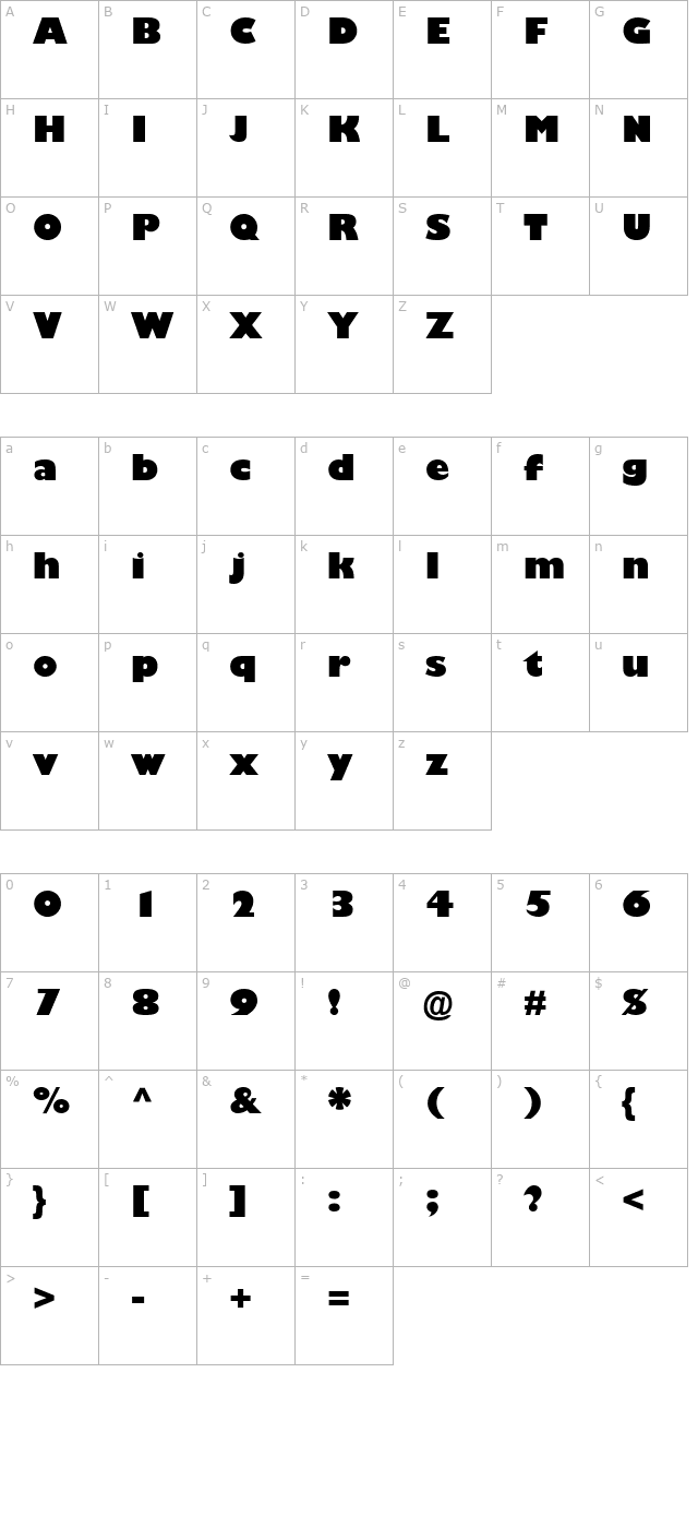 GilbertUltraBold character map