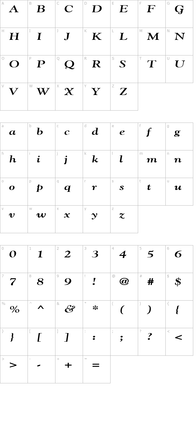 GildeBroad Bold Italic character map