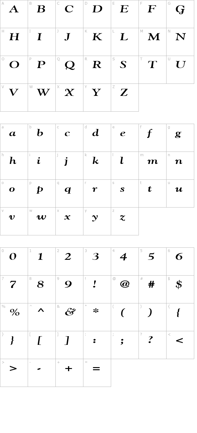 gildebroad-bold-italic character map