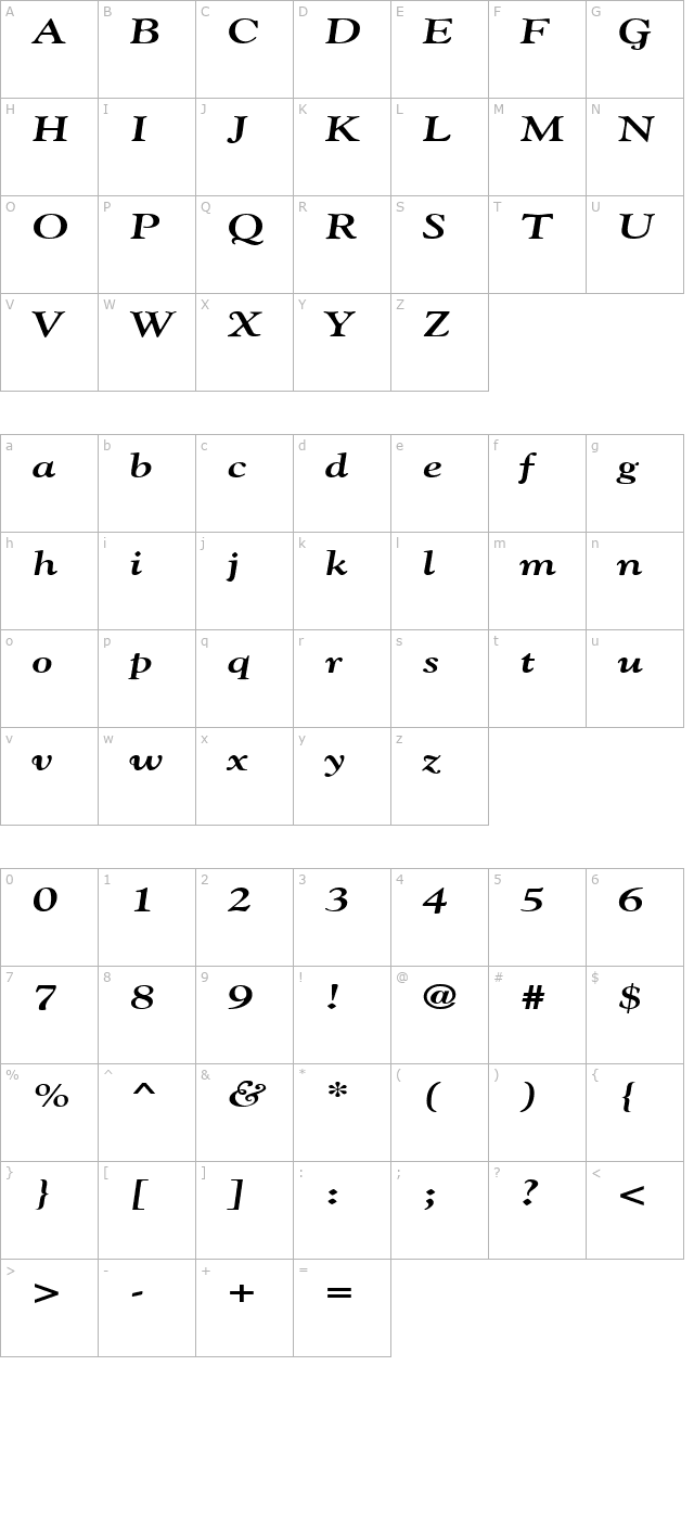 GildeBroad BoldItalic character map