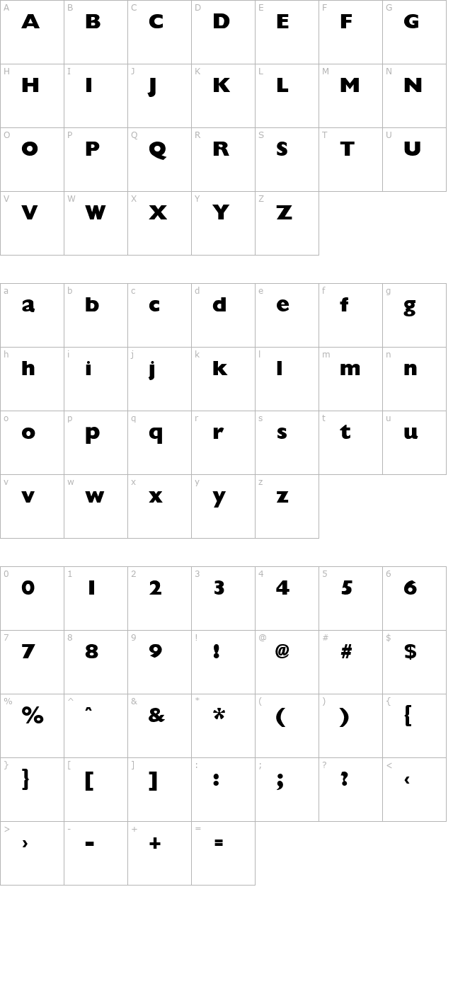 Giligan ExtraBold character map