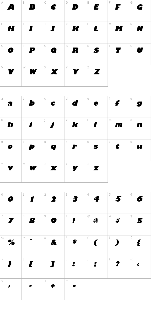 giliganblack-italic character map