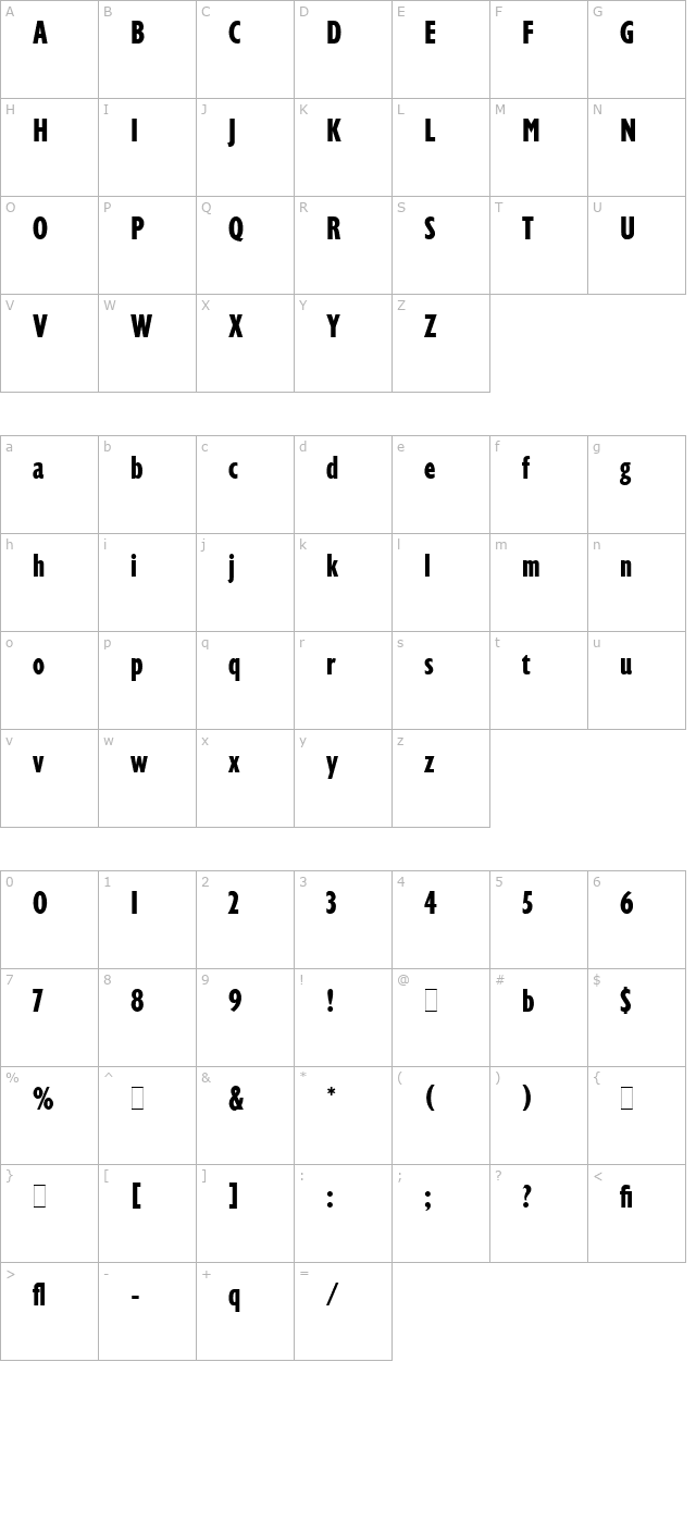 Gill Display Compressed LET Plain1.0 character map